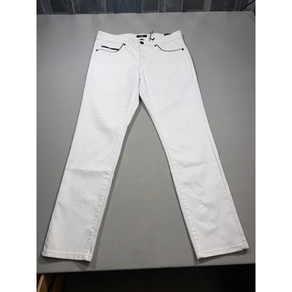 Benjamin Black Mens Slim Fit White Pants Black Piping Detail 32x30